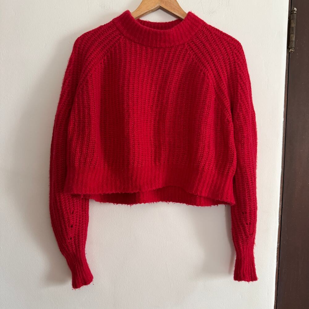 APIECE APART | Red Yummy Rib Knit Crewneck Cropped Chunky Sweater Extra Small
